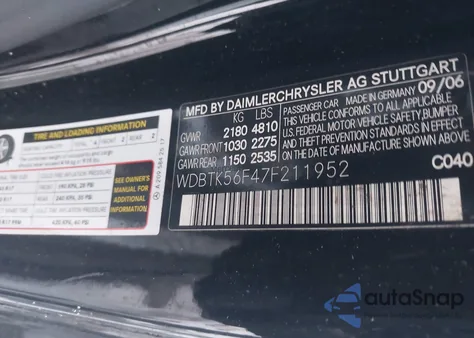 2007 Mercedes-Benz Clk 350 из США, поврежденный, VIN WDBTK56F47F211952